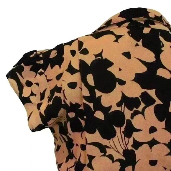 Urban Outfitters Daisy Print Midi Dress Black/Tan Short Sleeve Size XS - Picture 6 of 9